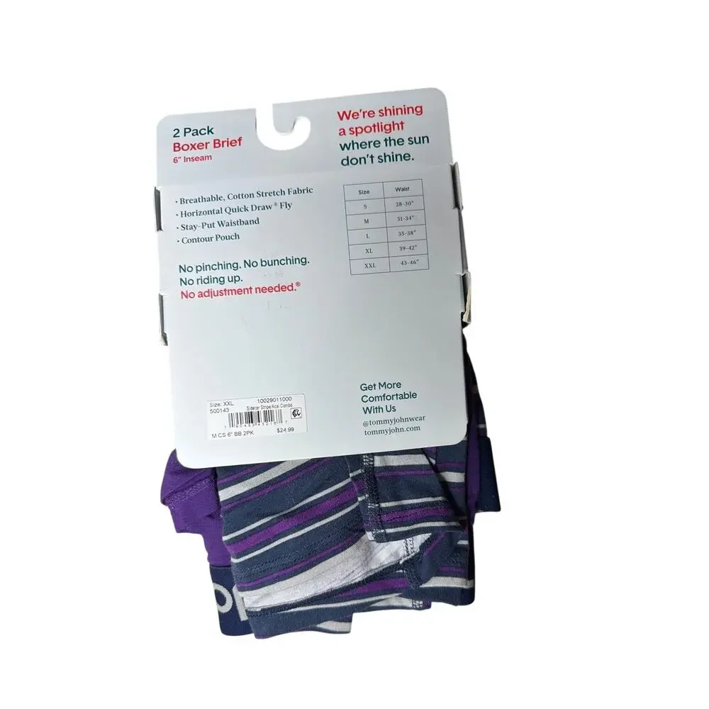 NWT Tommy John 2-Pack Boxer Briefs Cotton Stretch Blue Purple Striped Men's XXL